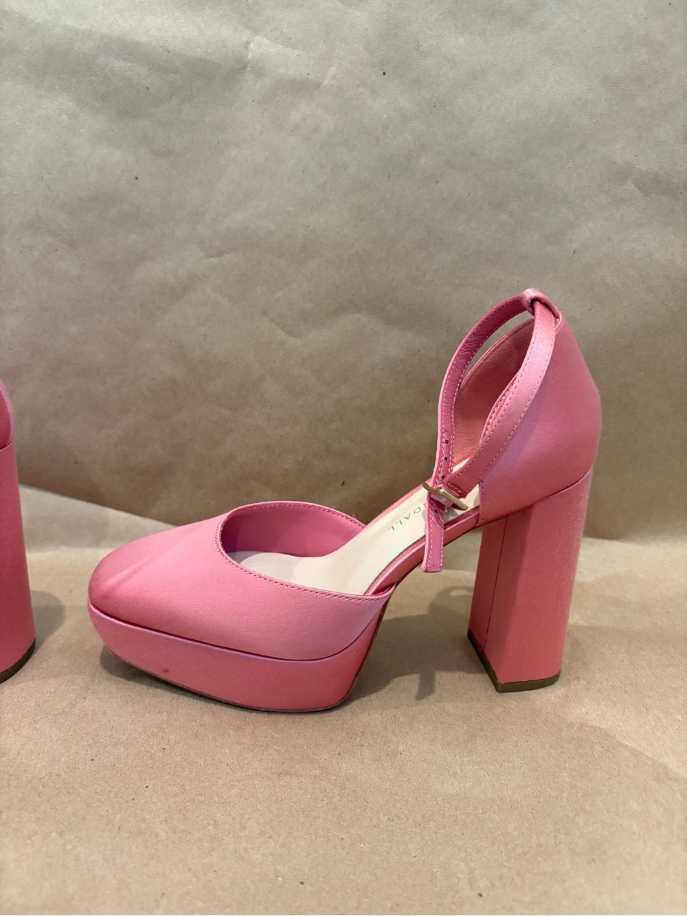 Loeffler Randall Selina Closed Toe Pink Satin Ankle-Strap Block Heels - Picture 5 of 10